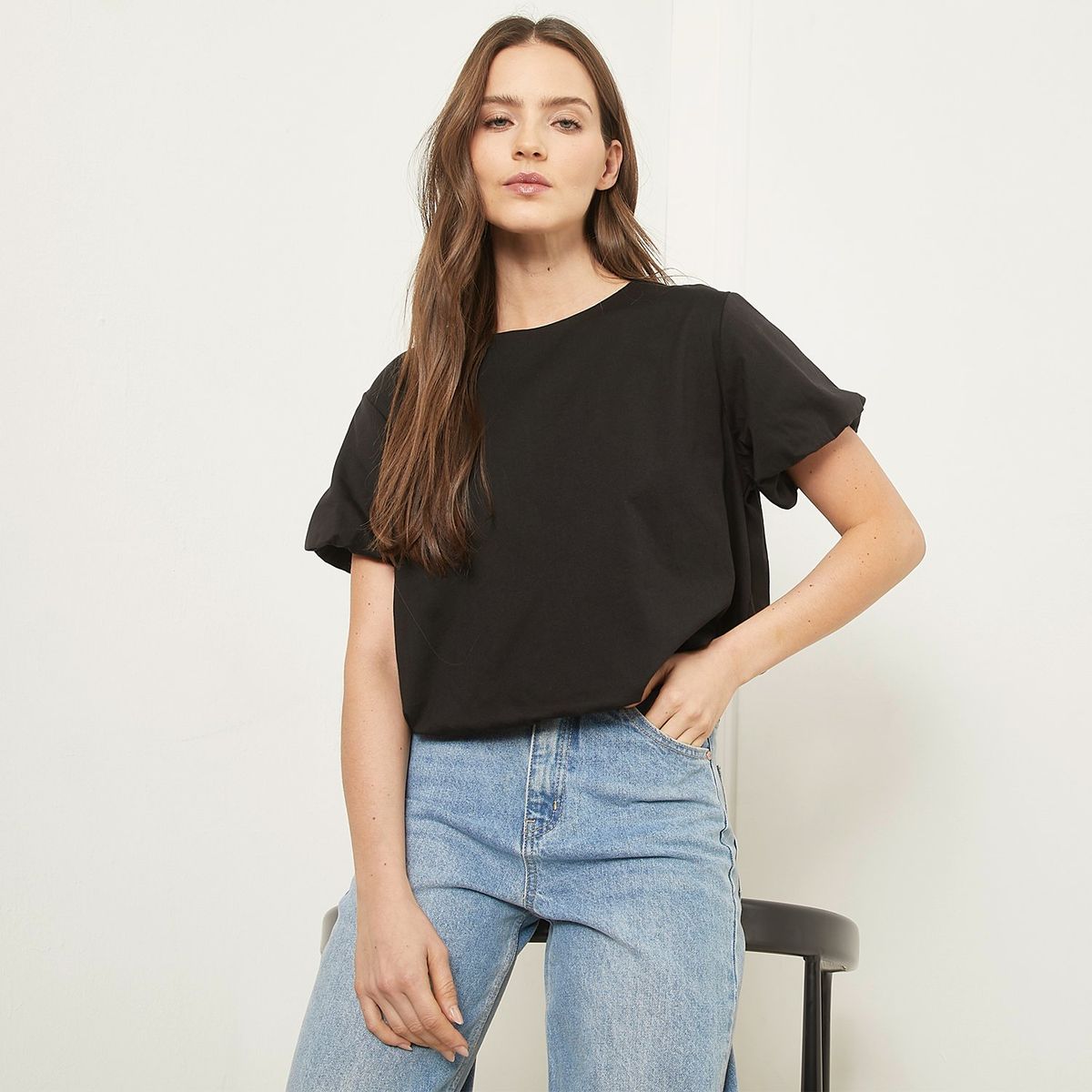 BASEMENT - Polera Manga Corta Balloon Algodón Mujer - Basement