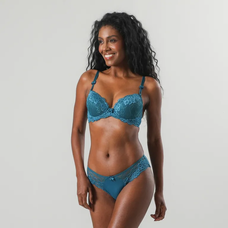 FLORES Sostén Copas Encaje Pabilo Soft Push Up Mujer