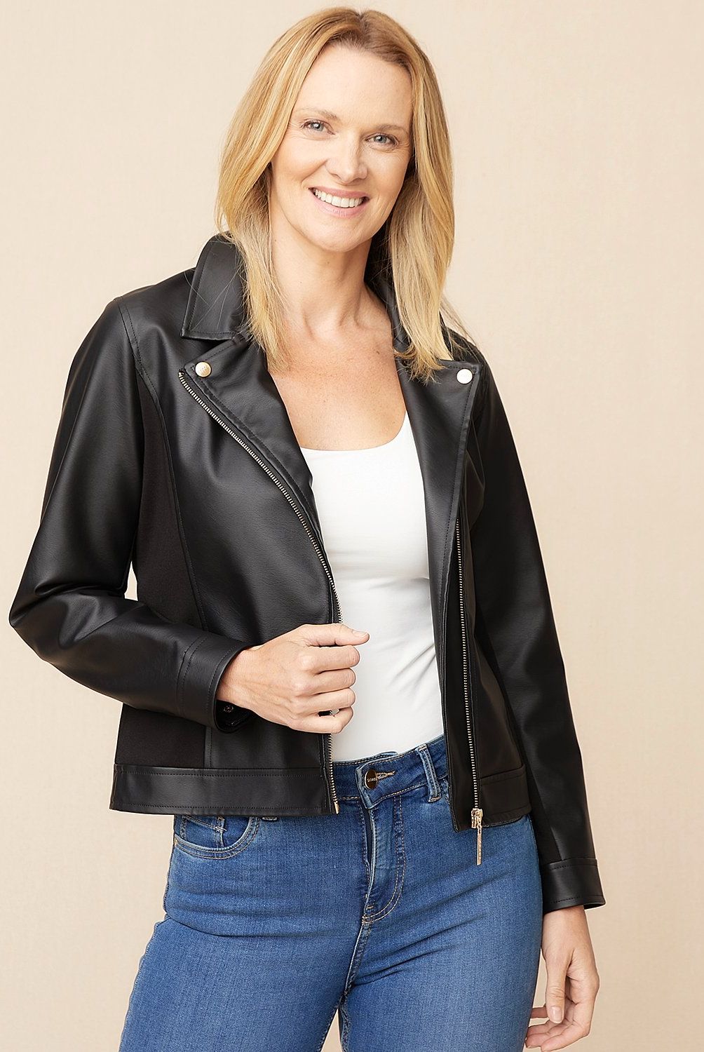 S COCCI - Chaqueta de Cuero Mujer Manga Larga Diseño Liso Casual