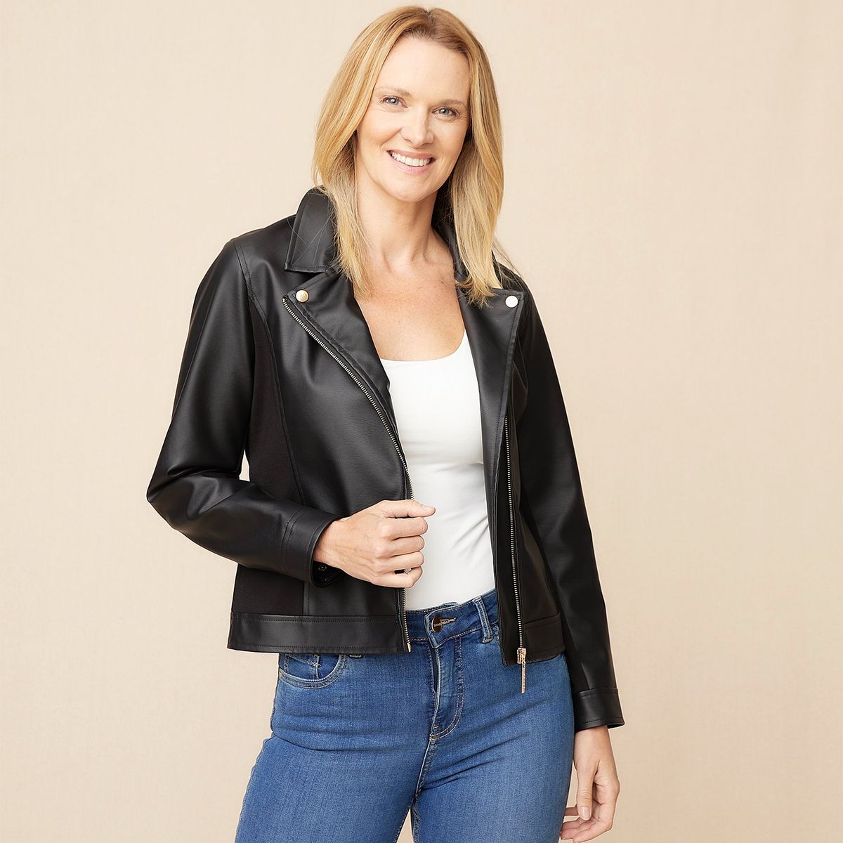 S COCCI - Chaqueta de Cuero Mujer Manga Larga Diseño Liso Casual