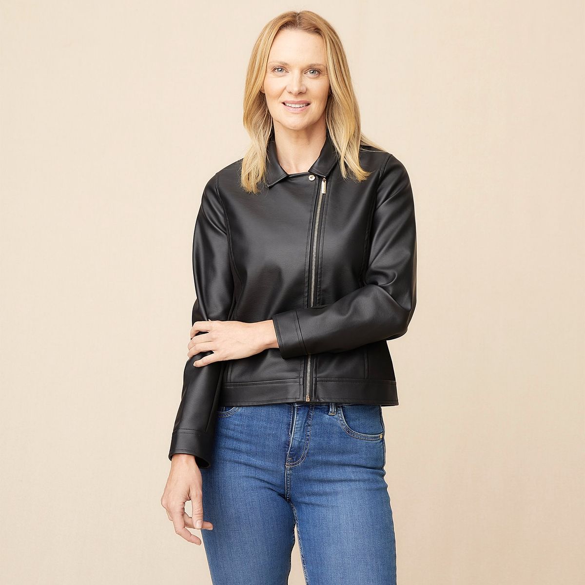 S COCCI - Chaqueta de Cuero Mujer Manga Larga Diseño Liso Casual