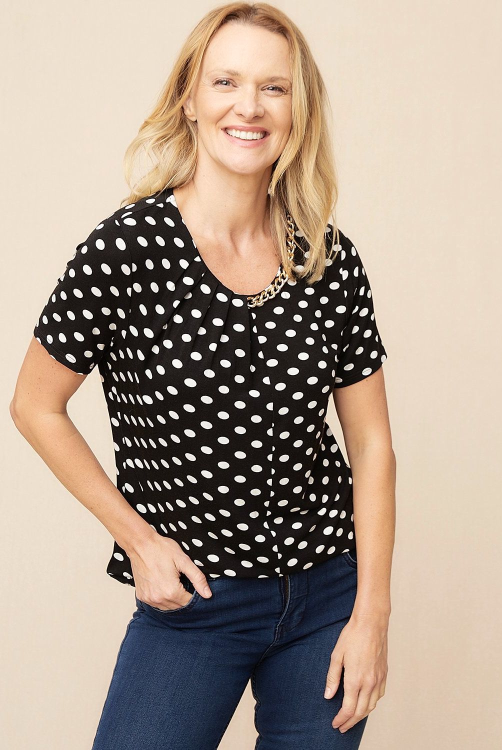 S COCCI - Polera Mujer S Cocci Viscosa Manga Corta Estampada de Puntos