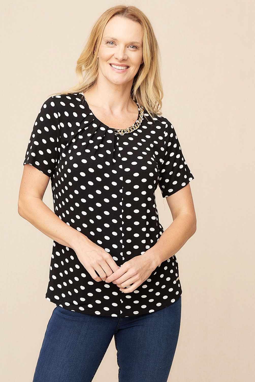 S COCCI - Polera Mujer S Cocci Viscosa Manga Corta Estampada de Puntos