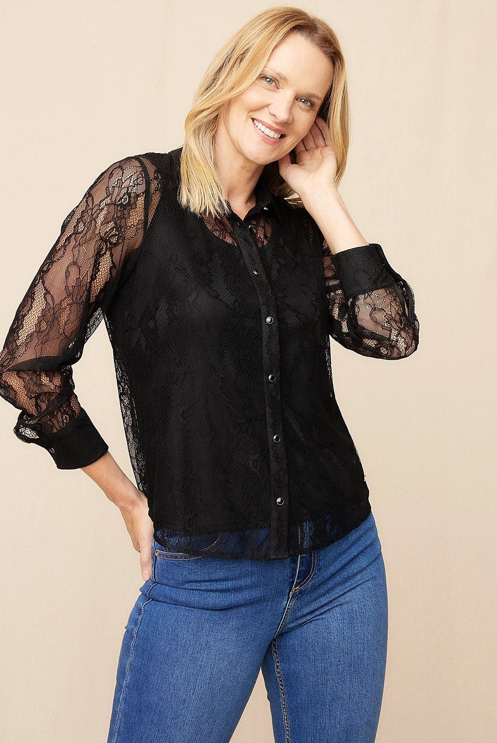 S COCCI - Blusa Encaje S.Cocci Manga Larga Mujer Negra