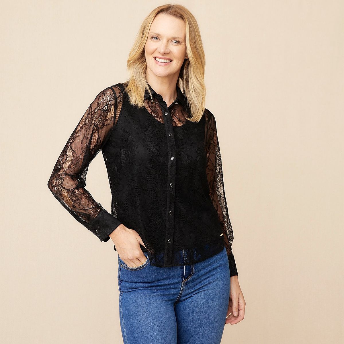 S COCCI - Blusa Encaje S.Cocci Manga Larga Mujer Negra