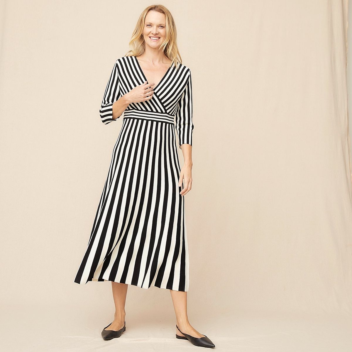 S COCCI - Vestido Midi Mujer S Cocci Diseño Rayas Manga 3/4