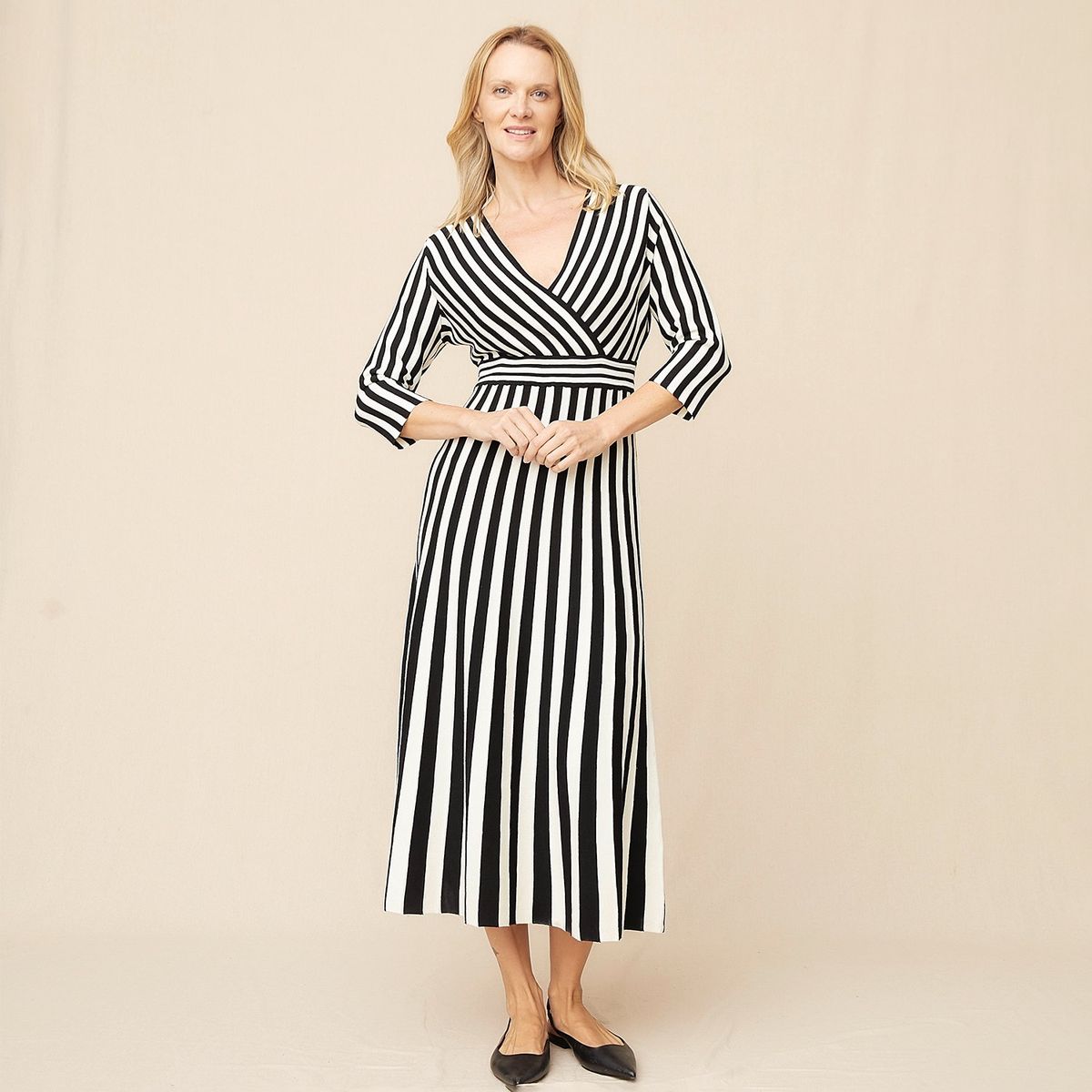 S COCCI - Vestido Midi Mujer S Cocci Diseño Rayas Manga 3/4