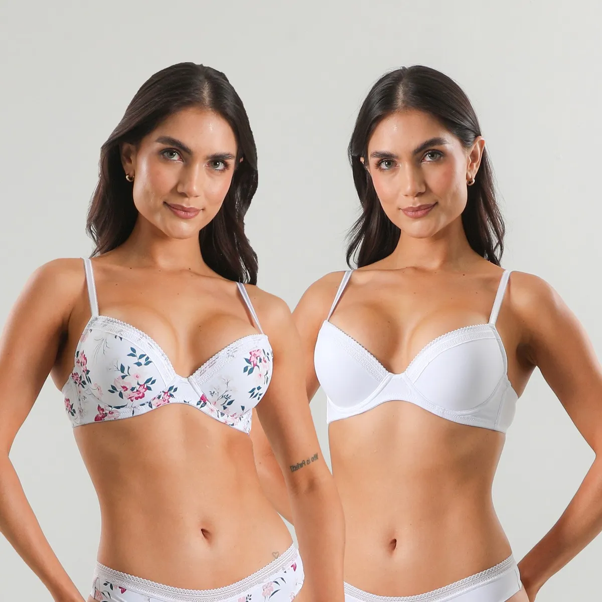 FLORES - Pack De 2 Sostenes Balconet Push Up Micro Pr Mujer Flores