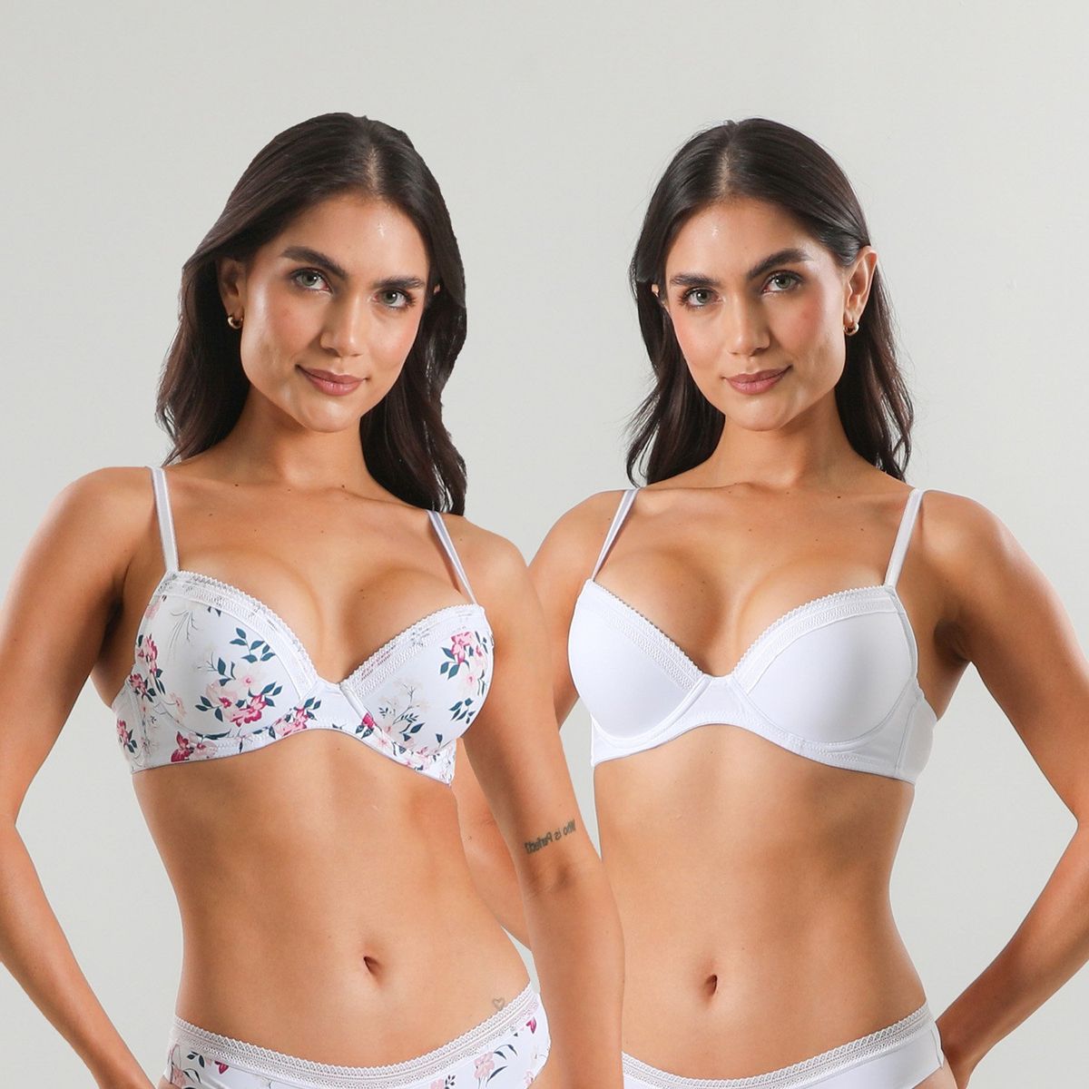 FLORES - Pack De 2 Sostenes Balconet Push Up Micro Pr Mujer Flores