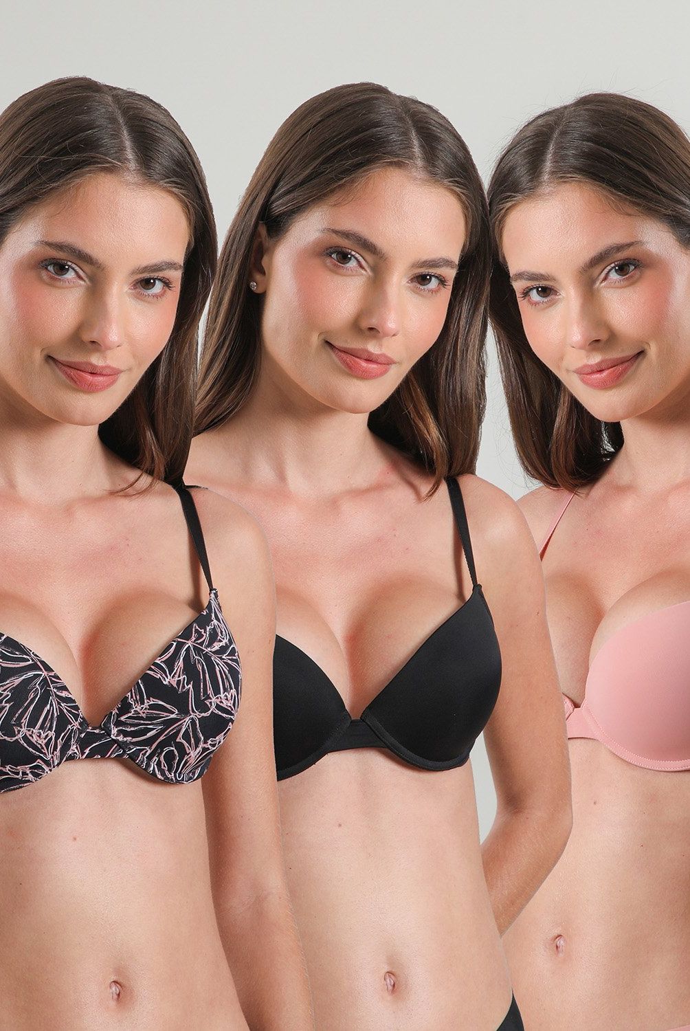 FLORES - Pack De 3 Sostenes Balconet Push Up Micro Pr Mujer Flores