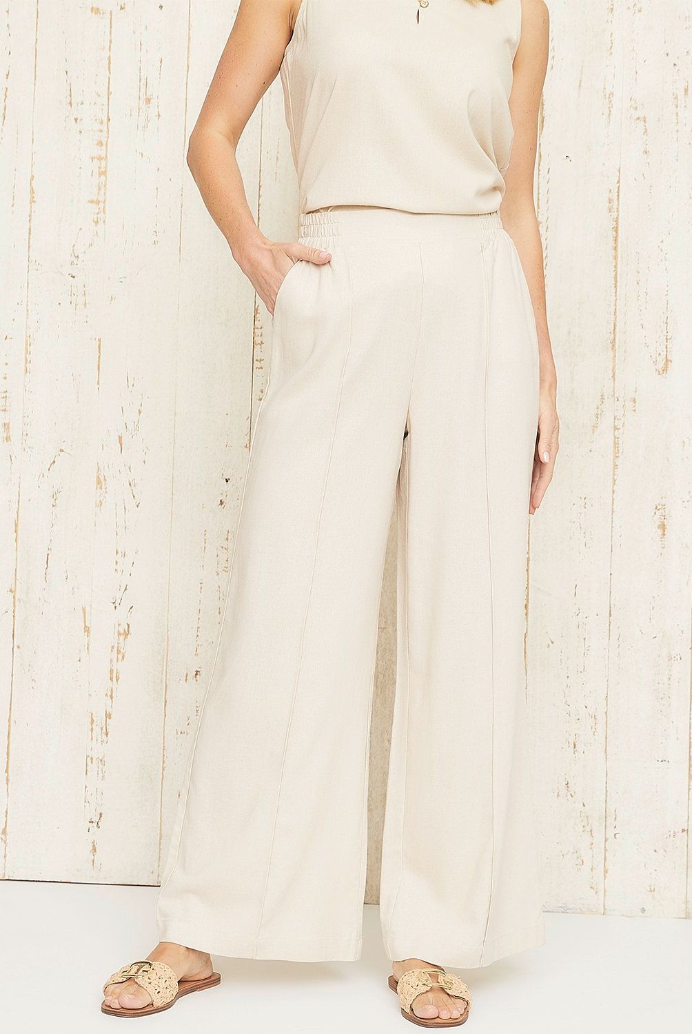 S COCCI - Pantalón Palazzo Lino Tiro Alto Mujer S Cocci