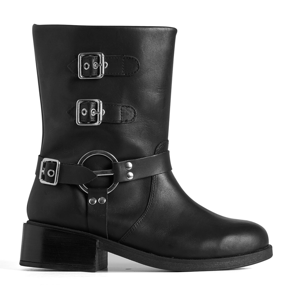 MACU SHOP - Monk Bota Mujer Cuero Negro Macu Shop