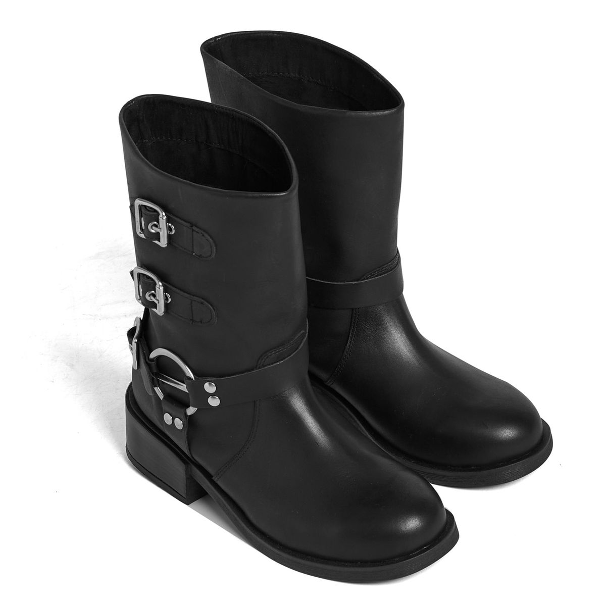 MACU SHOP - Monk Bota Mujer Cuero Negro Macu Shop