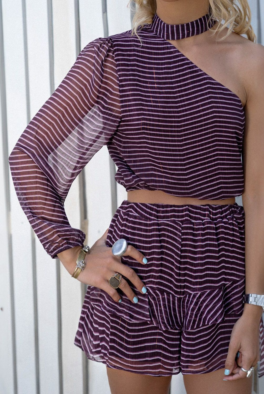 RAINDOOR - Short Lineas Lurex Burgundy Mujer Por Josefa Sáez Raindoor