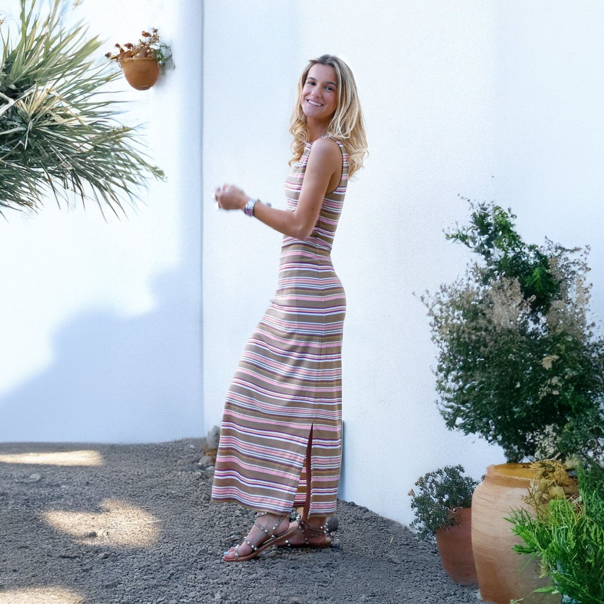 RAINDOOR - Vestido Largo Rosado Mujer Por Josefa Sáez Raindoor