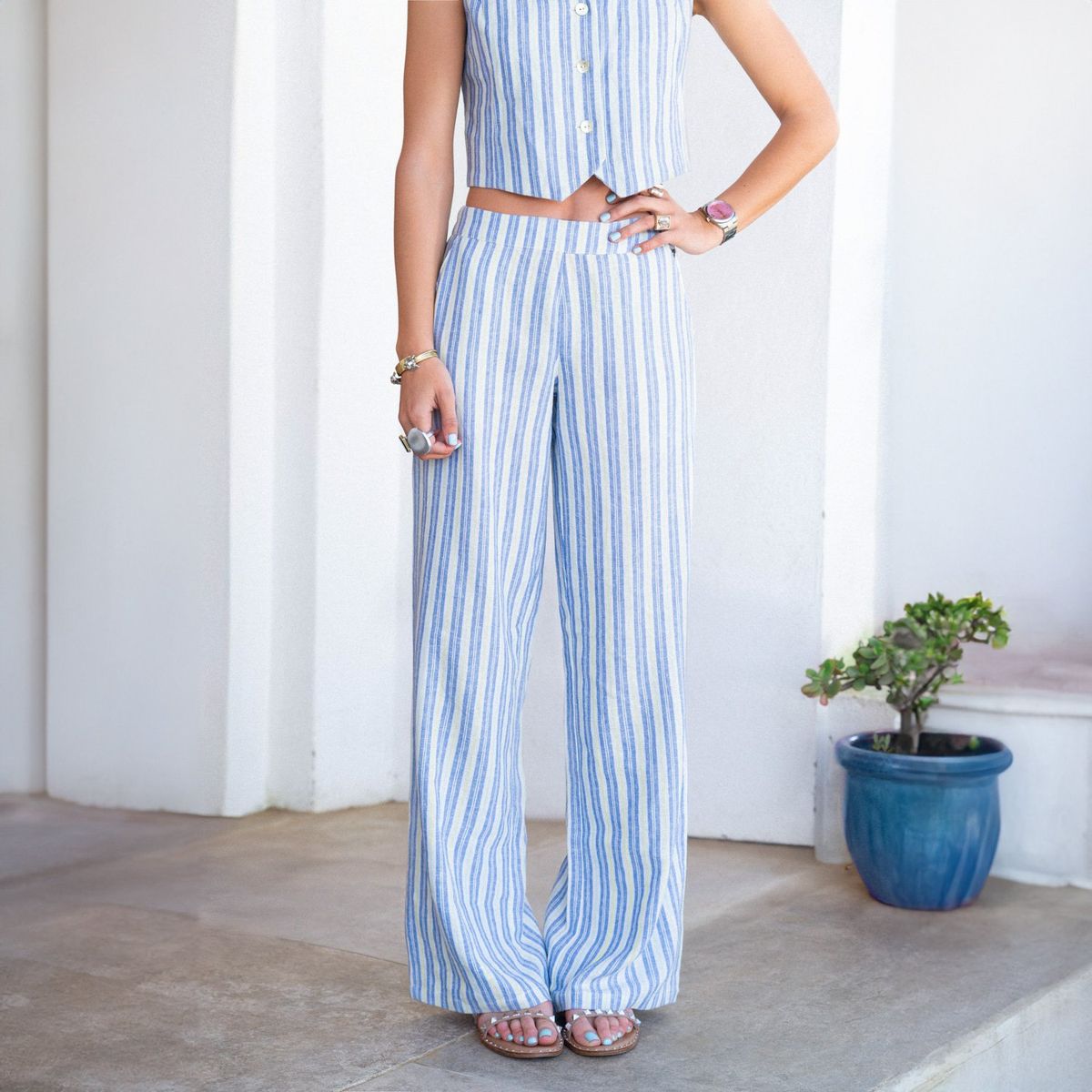 RAINDOOR - Pantalón Straight Rayas Mujer Por Josefa Sáez Raindoor