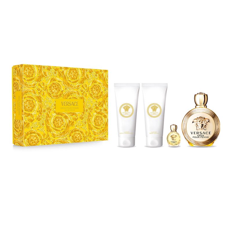 VERSACE - Set Perfume Mujer EROS Pour Femme EDP 90 ml + Shower Gel 100 ml + Body Lotion 100 ml + miniatura 5 ml Versace