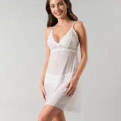 FLORES - Baby Doll Encaje Flock Con Colaless Mujer
