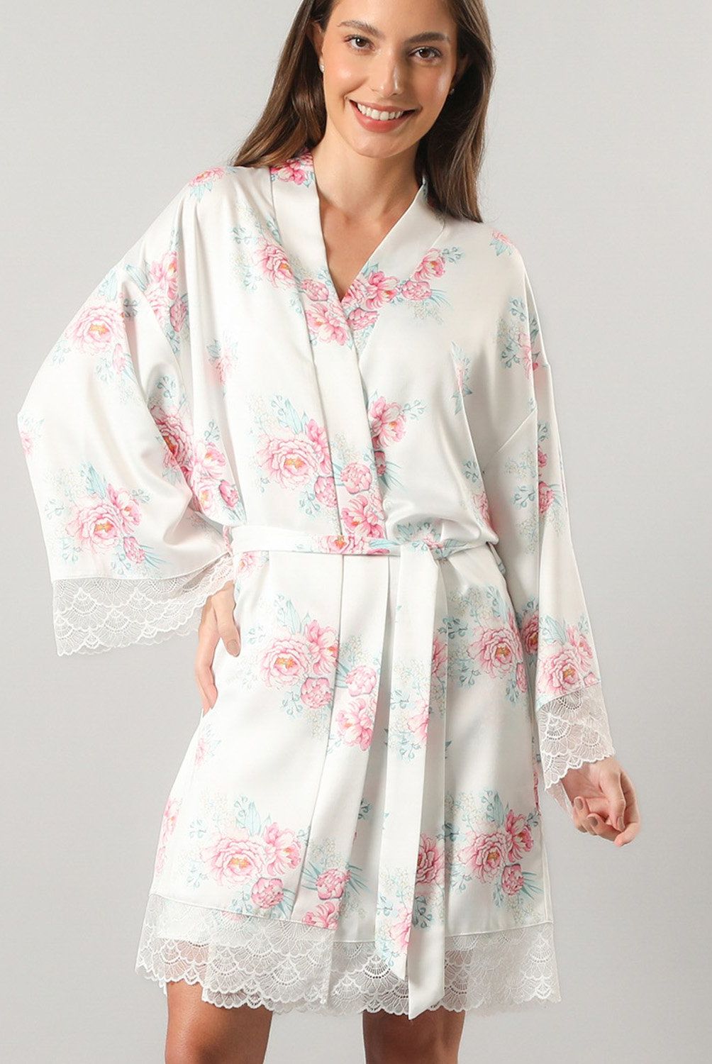 FLORES - Bata Satín Encaje Mujer Flores