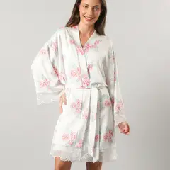 FLORES - Bata Satín Encaje Mujer