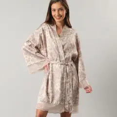 FLORES - Bata Satín Encaje Mujer
