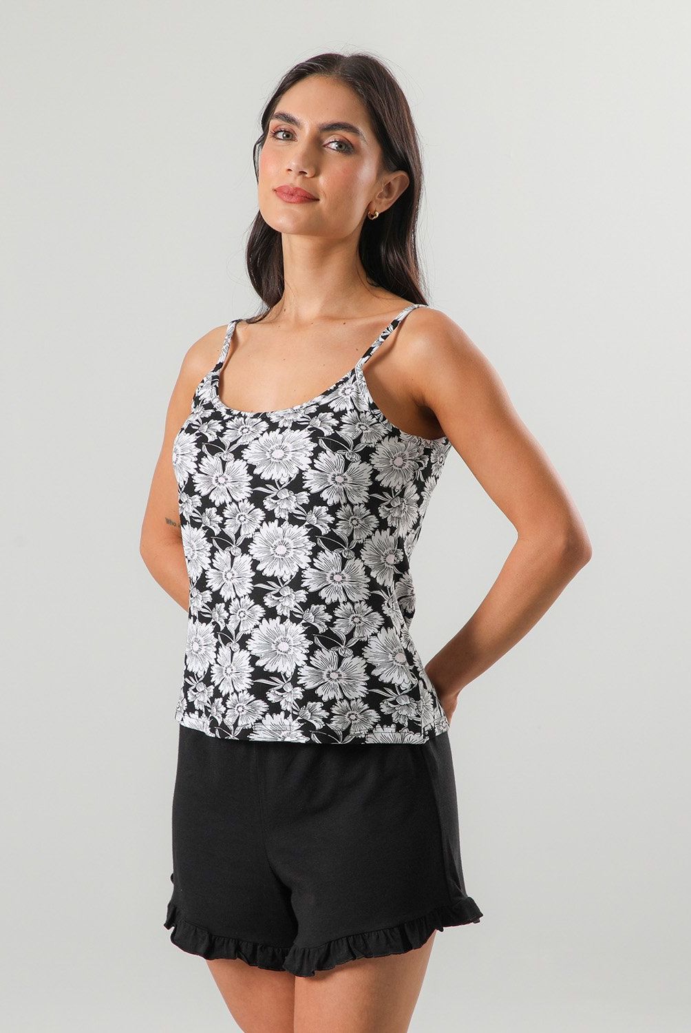 FLORES - Pijamas Top Rib + Short Mujer Flores