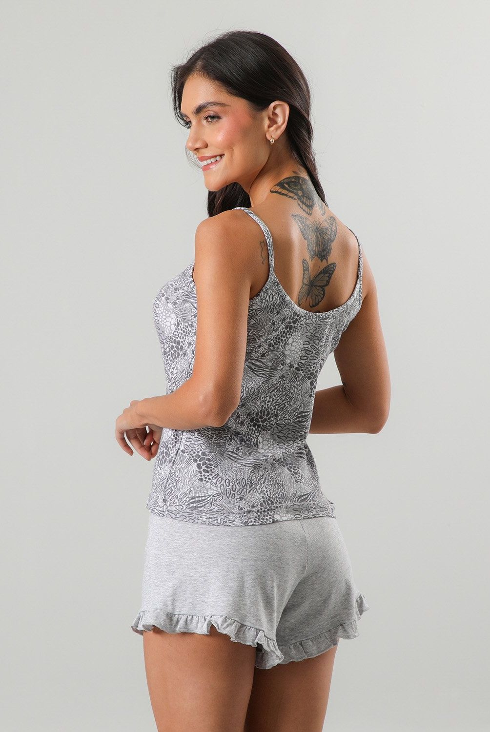 FLORES - Pijamas Top Rib + Short Mujer Flores