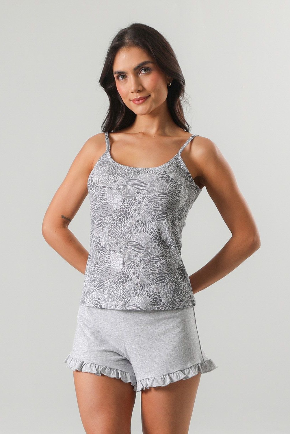 FLORES - Pijamas Top Rib + Short Mujer Flores