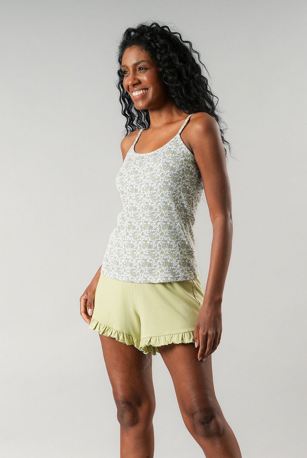 FLORES - Pijamas Top Rib + Short Mujer Flores