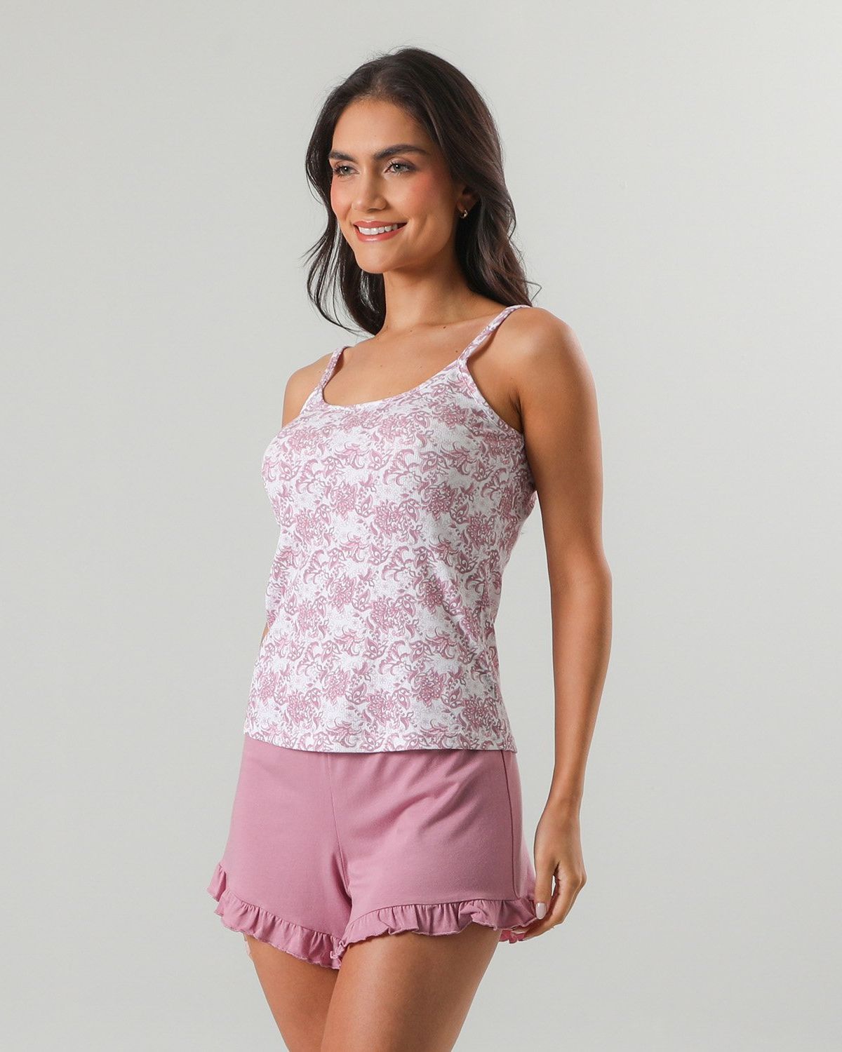 FLORES Pijamas Top Rib Short Mujer Flores
