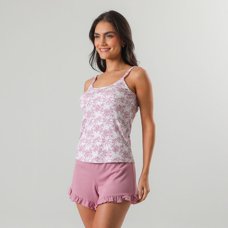 FLORES - Pijamas Top Rib + Short Mujer Flores