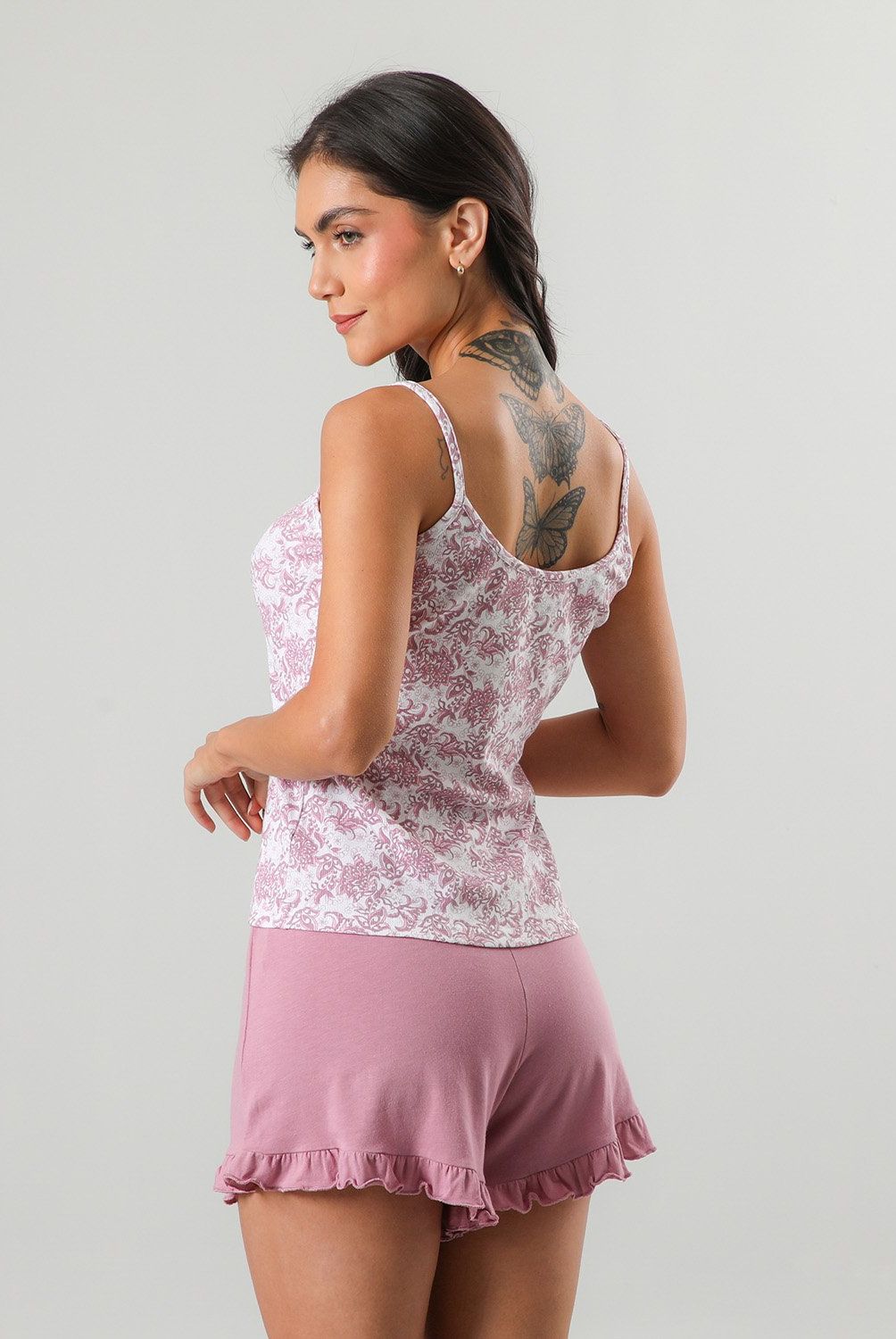 FLORES - Pijamas Top Rib + Short Mujer Flores