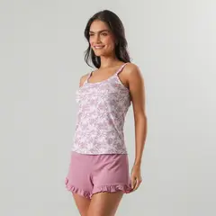 FLORES - Pijamas Top Rib + Short Mujer