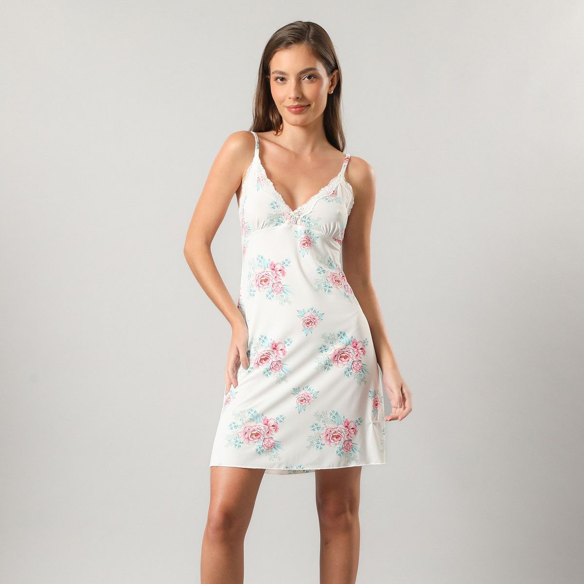 FLORES - Camisola Microfibra Encaje Mujer Flores