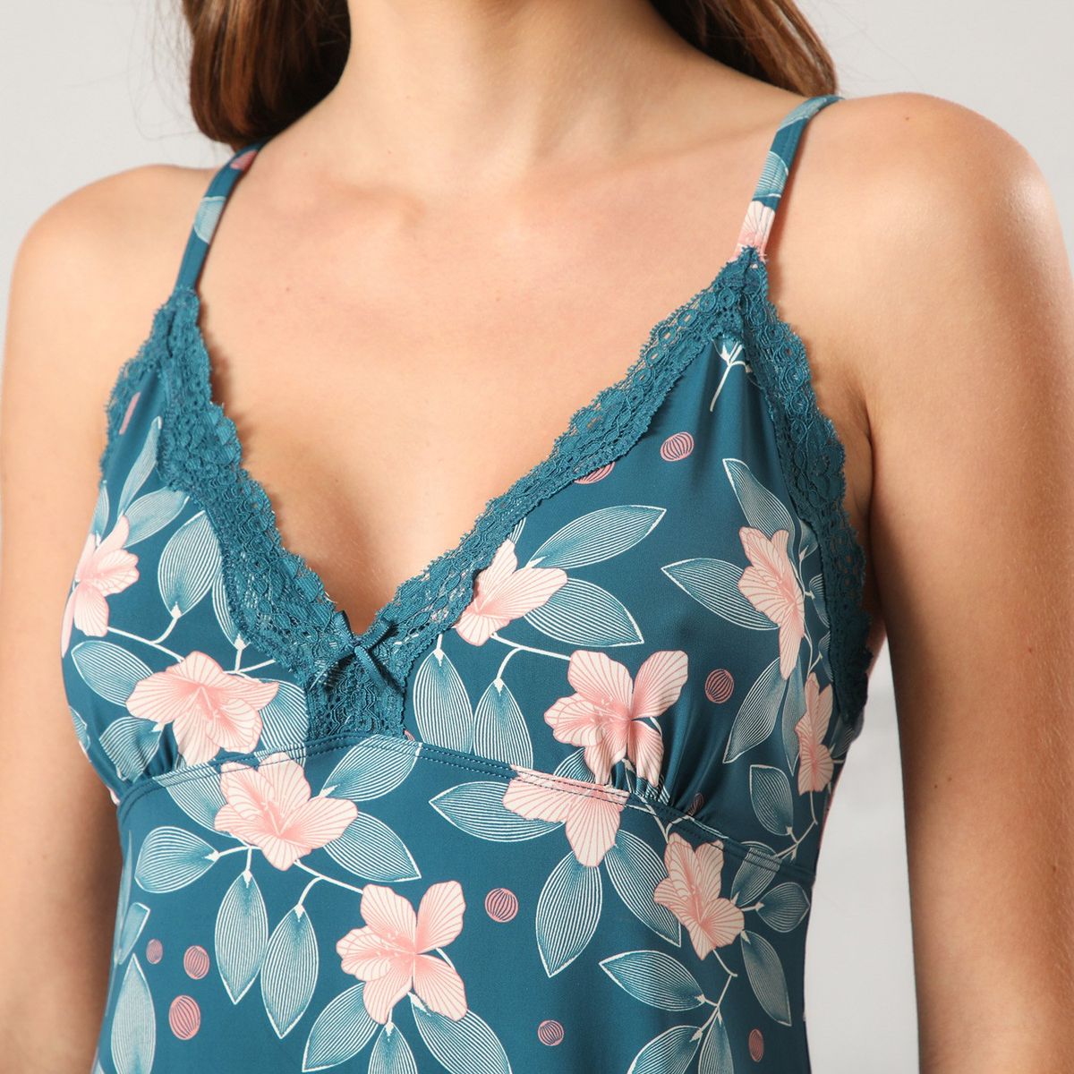 FLORES - Camisola Microfibra Encaje Mujer Flores