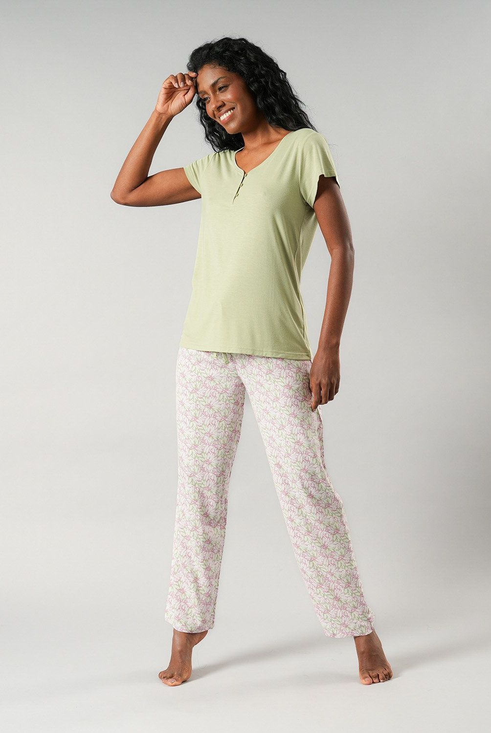 FLORES - Set Top + Pantalón Viscosa Mujer Flores