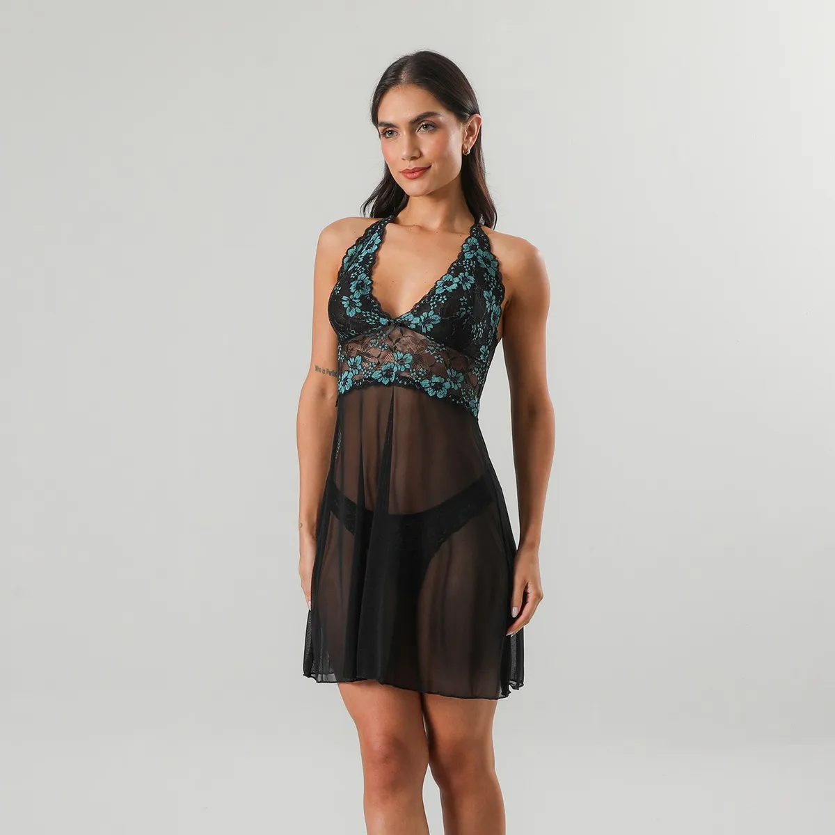FLORES - Baby Doll Encaje Con Colaless Mujer Flores