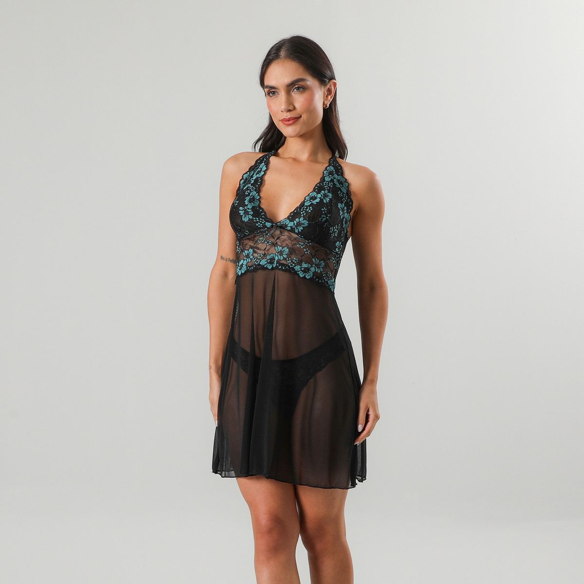 FLORES - Baby Doll Encaje Con Colaless Mujer Flores