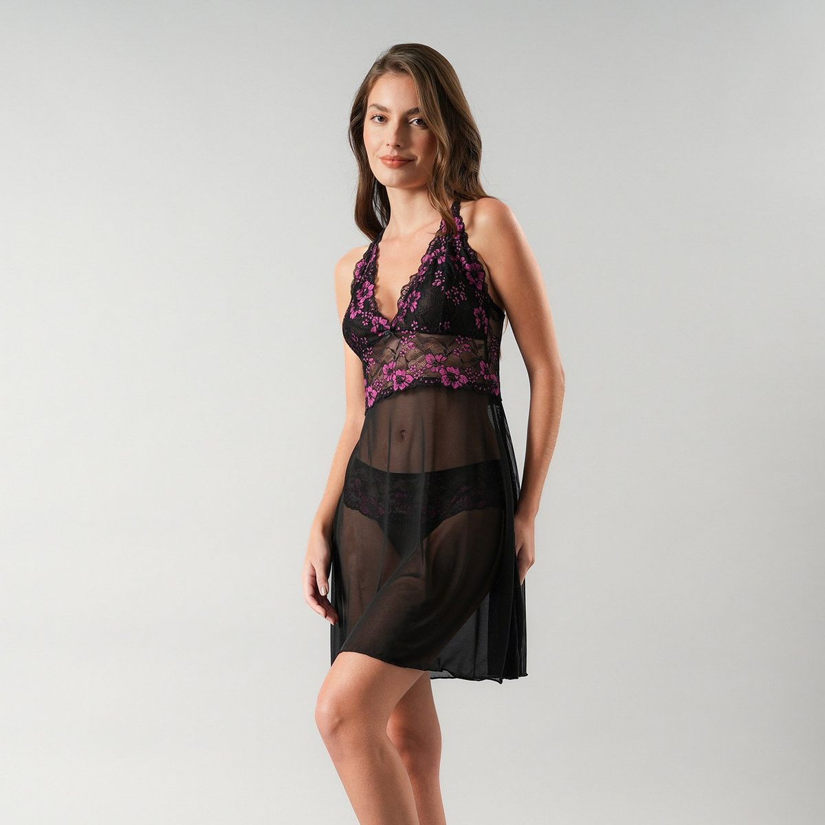 FLORES - Baby Doll Encaje Con Colaless Mujer Flores