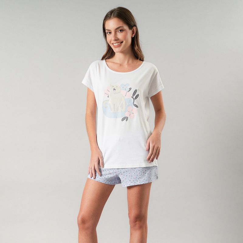 FLORES - Pijamas Top Cuadrado + Short Mujer Flores