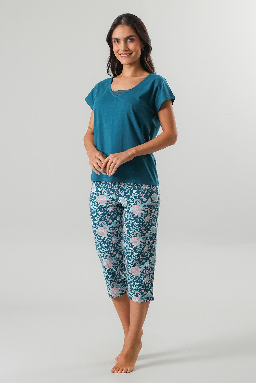 FLORES - Set Top + Capri Mujer Flores