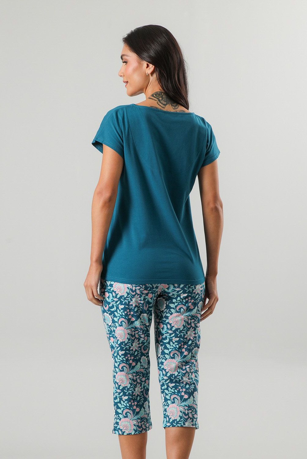 FLORES - Set Top + Capri Mujer Flores