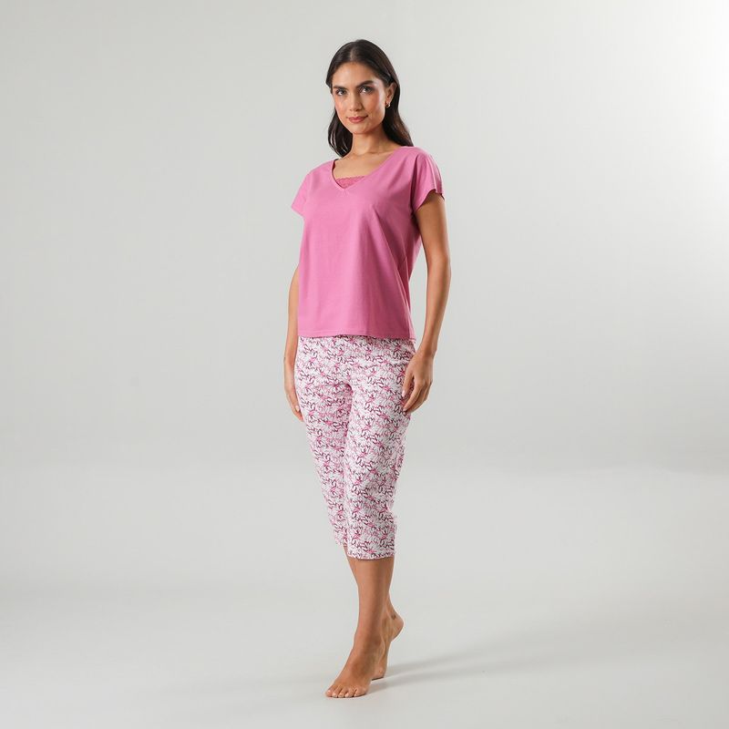 FLORES - Set Top + Capri Mujer Flores
