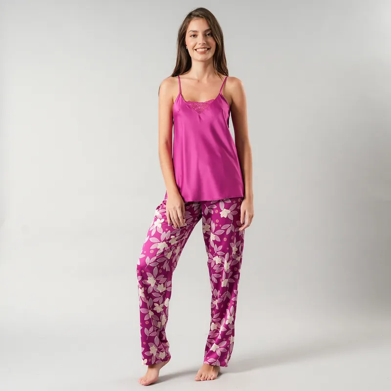FLORES - Set Pabilo + Pantalon Satin Print Mujer Flores