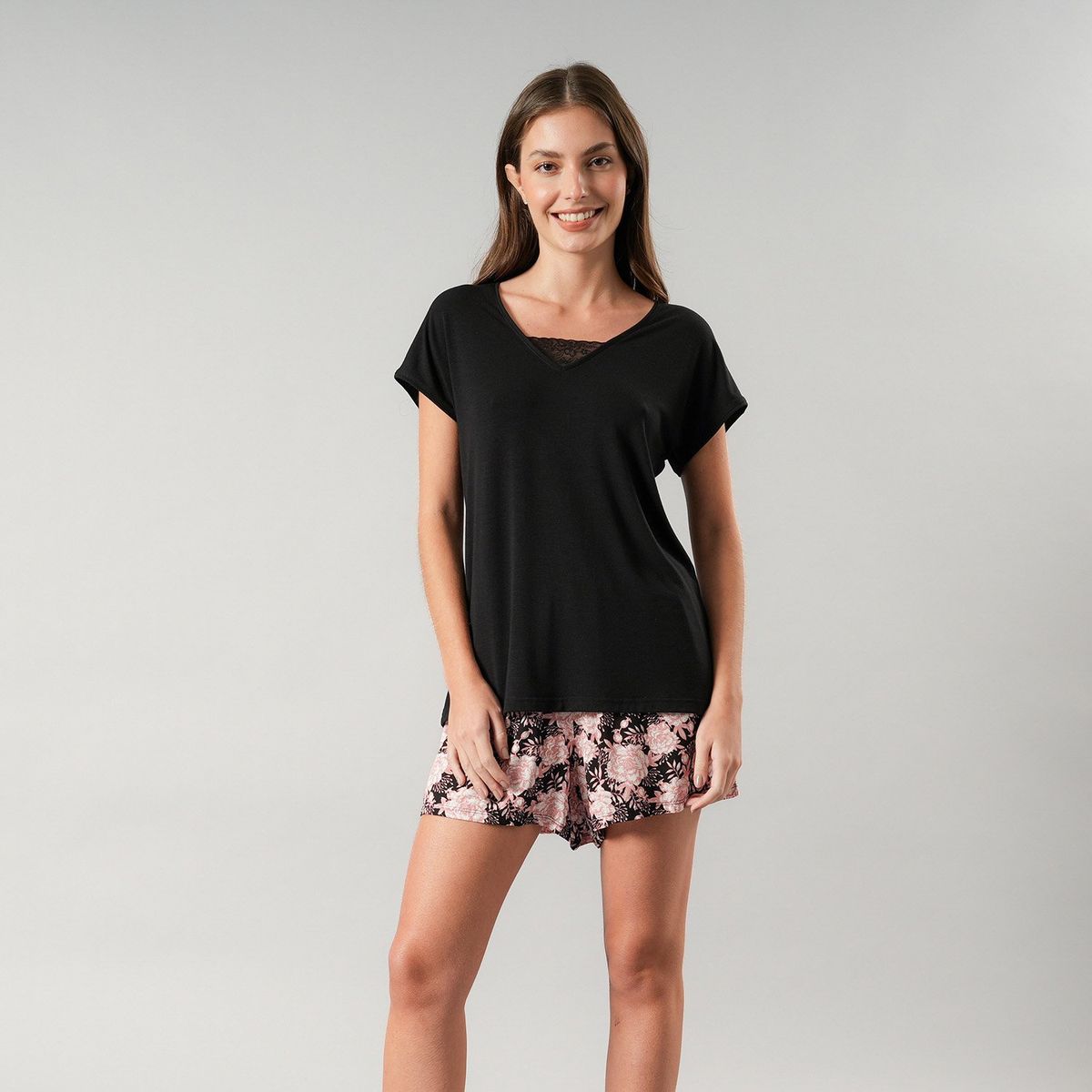 FLORES - Pijama Manga Corta Con Short Viscosa Mujer Flores