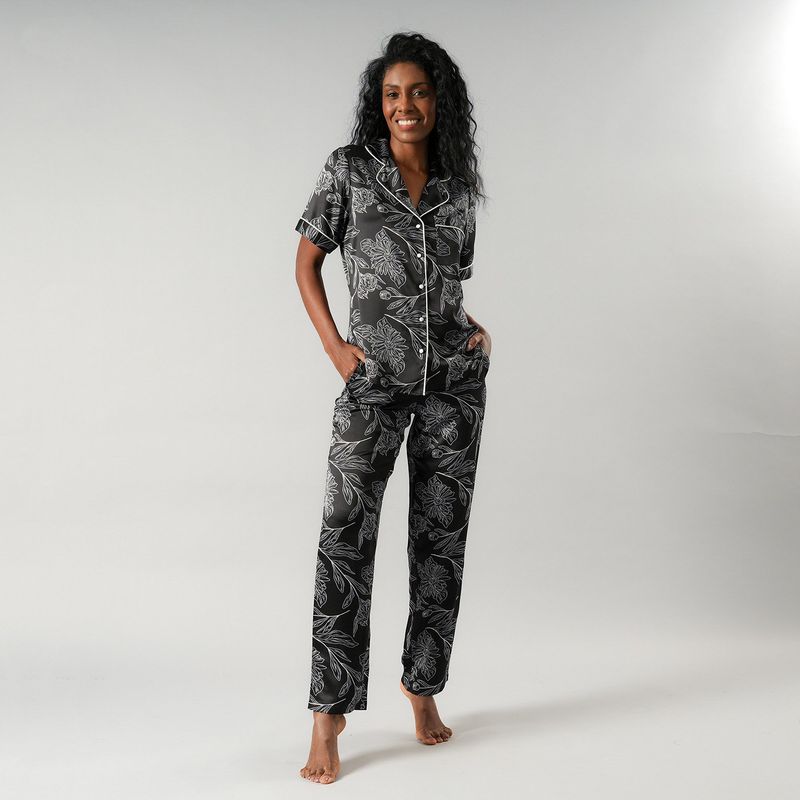 FLORES - Set Camisero + Pantalón Satín Print Mujer Flores