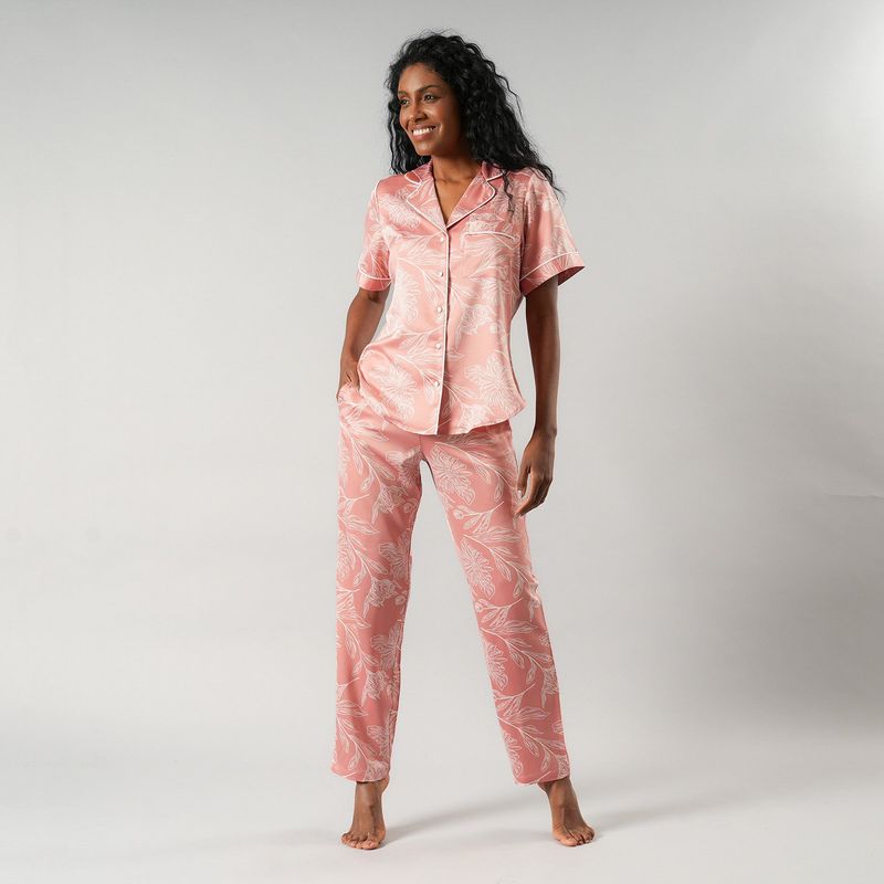FLORES - Set Camisero + Pantalón Satín Print Mujer Flores