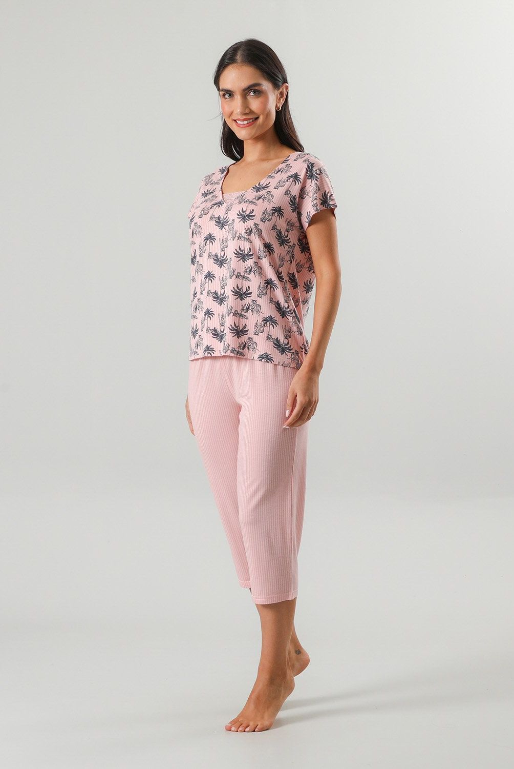 FLORES - Set Top + Capri Mujer Flores
