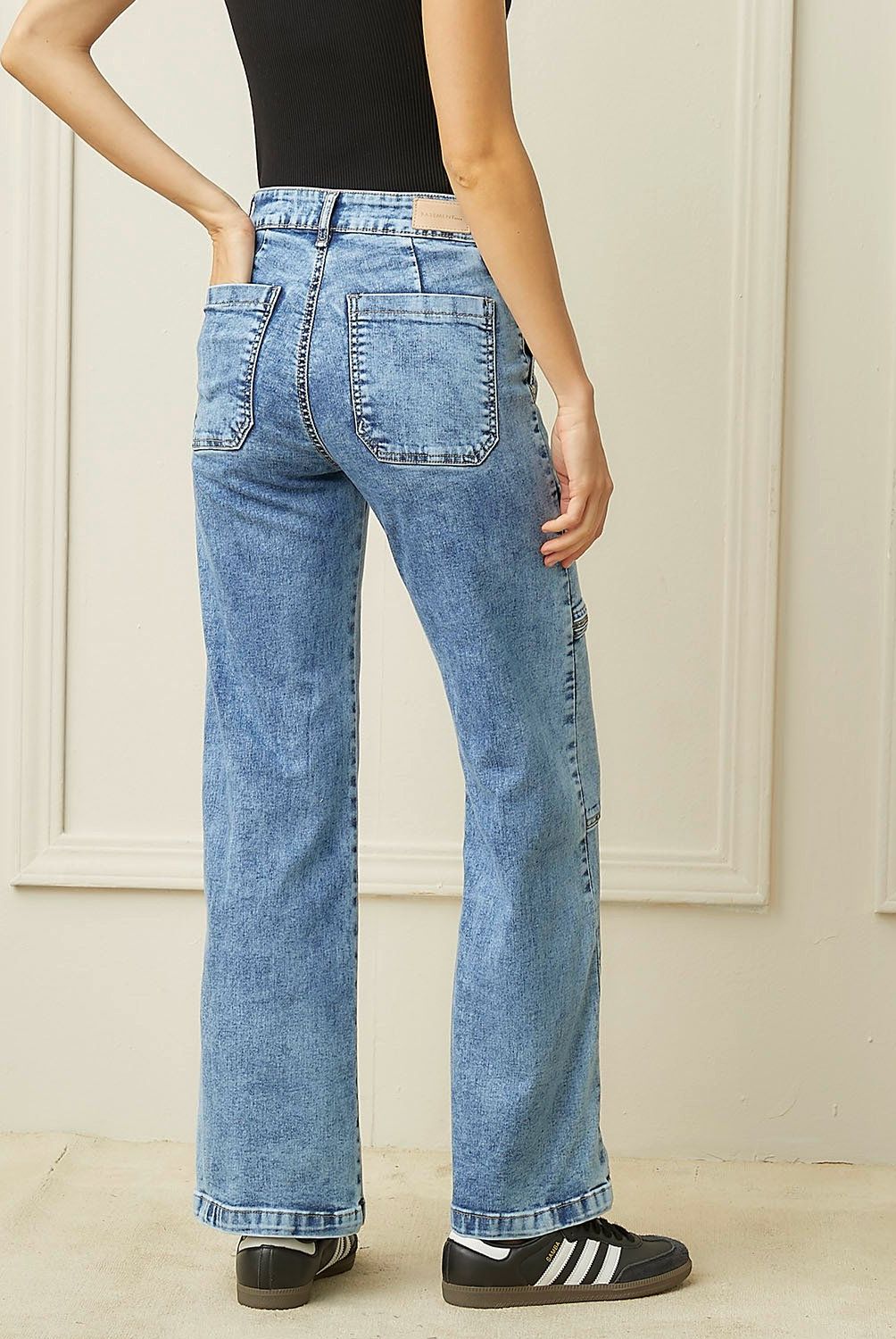BASEMENT - Jeans Cargo Tiro Alto Algodón Mujer Basement