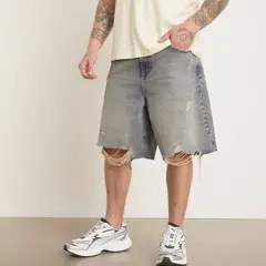 AMERICANINO - Bermuda Denim Ripped Hombre Algodón